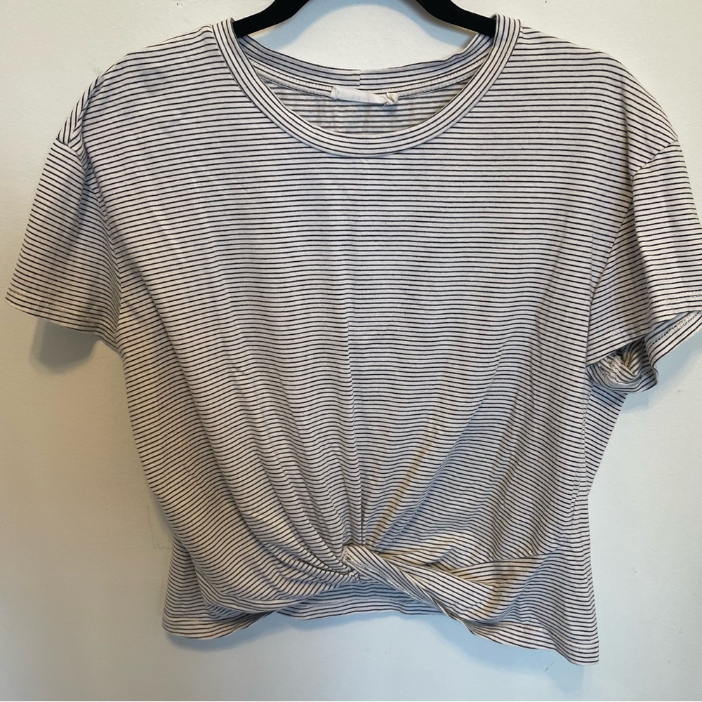 Tie front striped tee